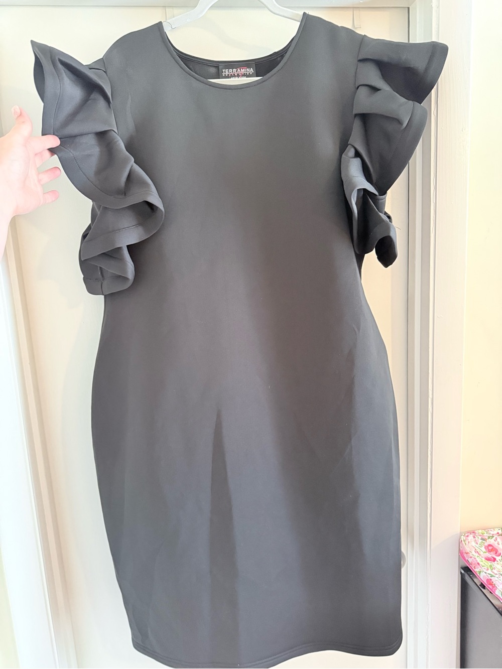 Terramina Black Ruffle-Sleeve Midi Dress